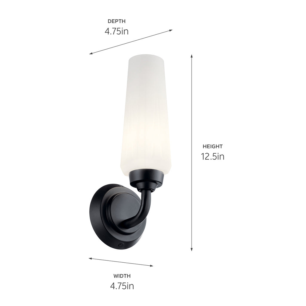 KICHLER 55073BK Truby 11.5" 1 Light Wall Sconce With Satin Etched Cased Opal Glass Polished Nickel