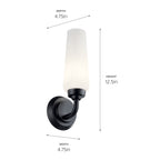KICHLER 55073BK Truby 11.5" 1 Light Wall Sconce With Satin Etched Cased Opal Glass Polished Nickel