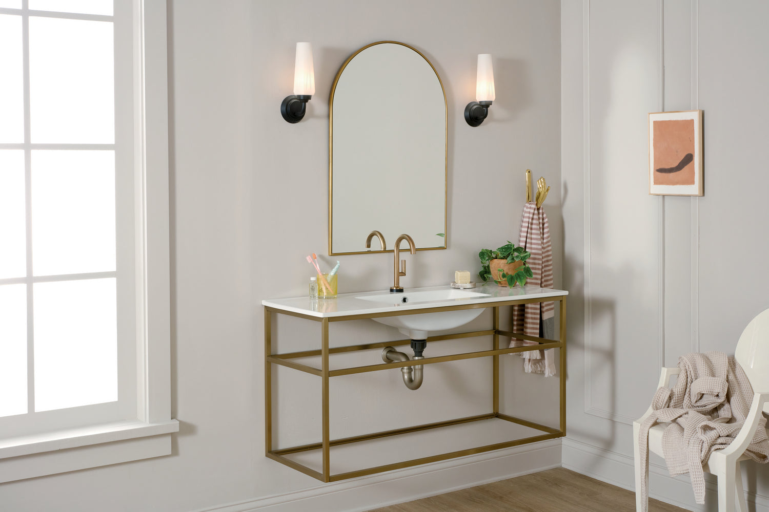 KICHLER 55073BK Truby 11.5" 1 Light Wall Sconce With Satin Etched Cased Opal Glass Polished Nickel