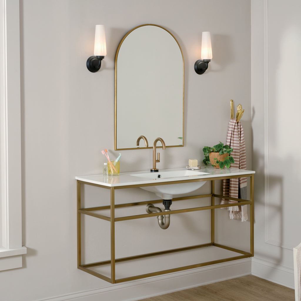 KICHLER 55073BK Truby 11.5" 1 Light Wall Sconce With Satin Etched Cased Opal Glass Polished Nickel
