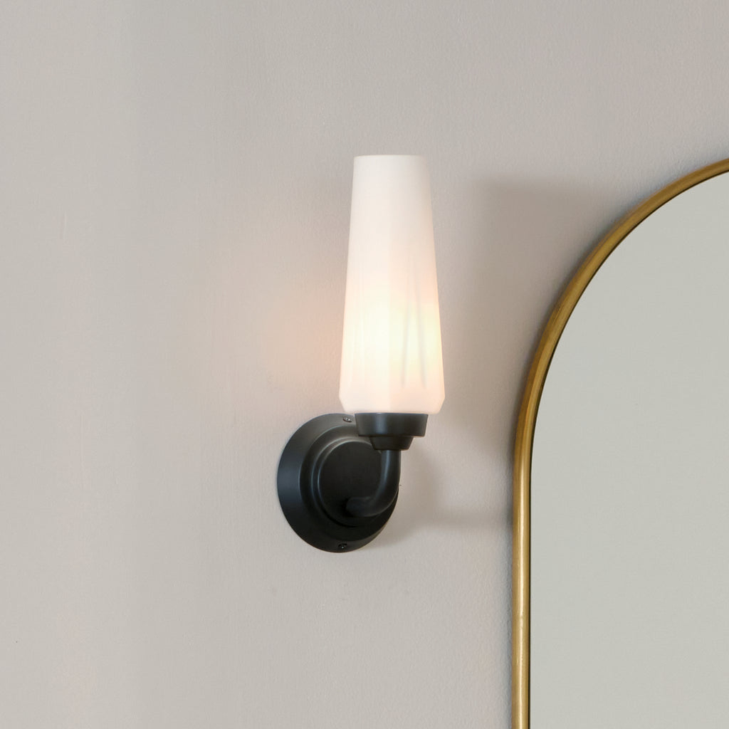 KICHLER 55073BK Truby 11.5" 1 Light Wall Sconce With Satin Etched Cased Opal Glass Polished Nickel