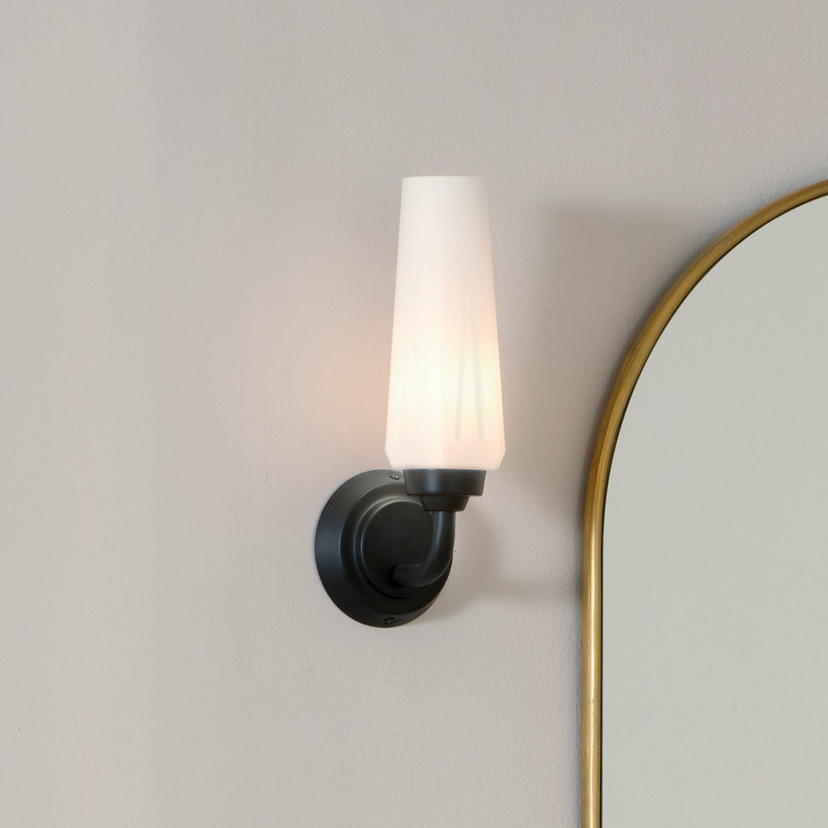 KICHLER 55073BK Truby 11.5" 1 Light Wall Sconce With Satin Etched Cased Opal Glass Polished Nickel
