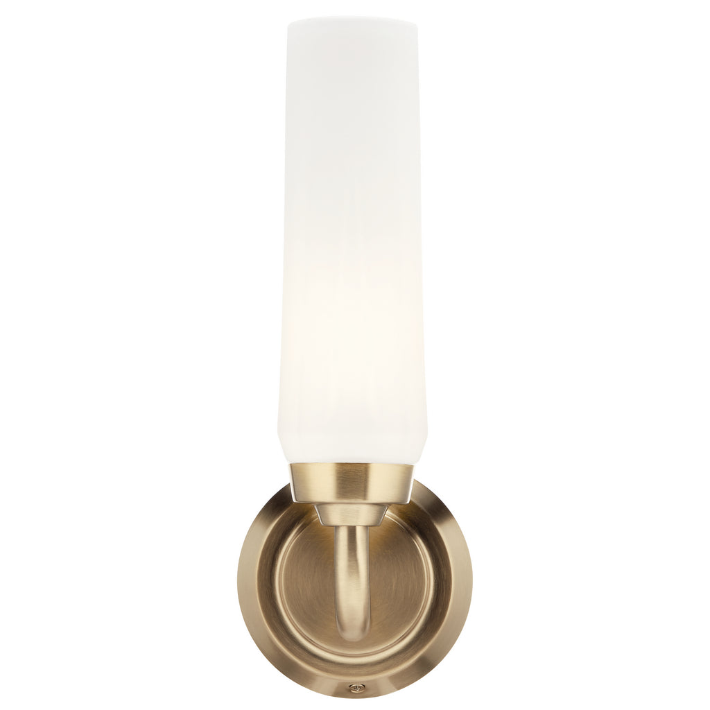 KICHLER 55073CPZ Truby 11.5" 1 Light Wall Sconce With Satin Etched Cased Opal Glass Polished Nickel