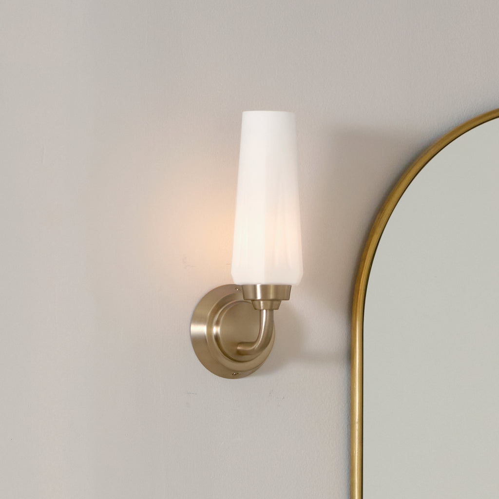KICHLER 55073CPZ Truby 11.5" 1 Light Wall Sconce With Satin Etched Cased Opal Glass Polished Nickel