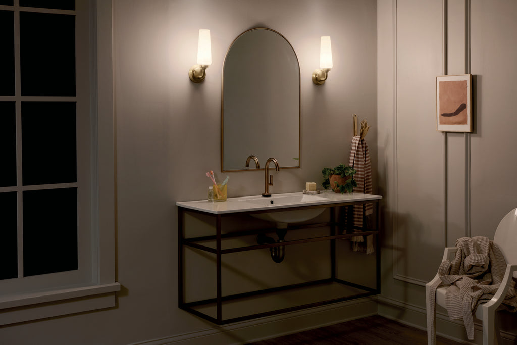 KICHLER 55073CPZ Truby 11.5" 1 Light Wall Sconce With Satin Etched Cased Opal Glass Polished Nickel