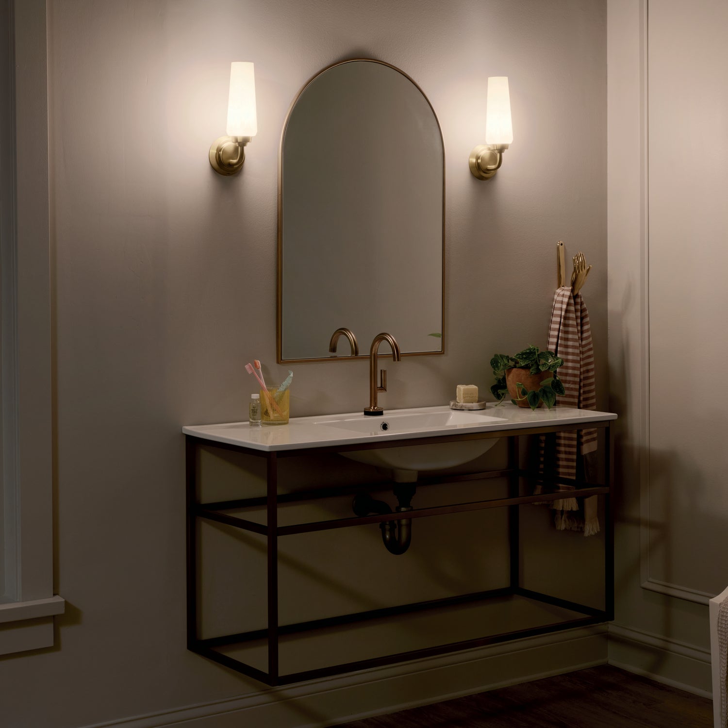 KICHLER 55073CPZ Truby 11.5" 1 Light Wall Sconce With Satin Etched Cased Opal Glass Polished Nickel