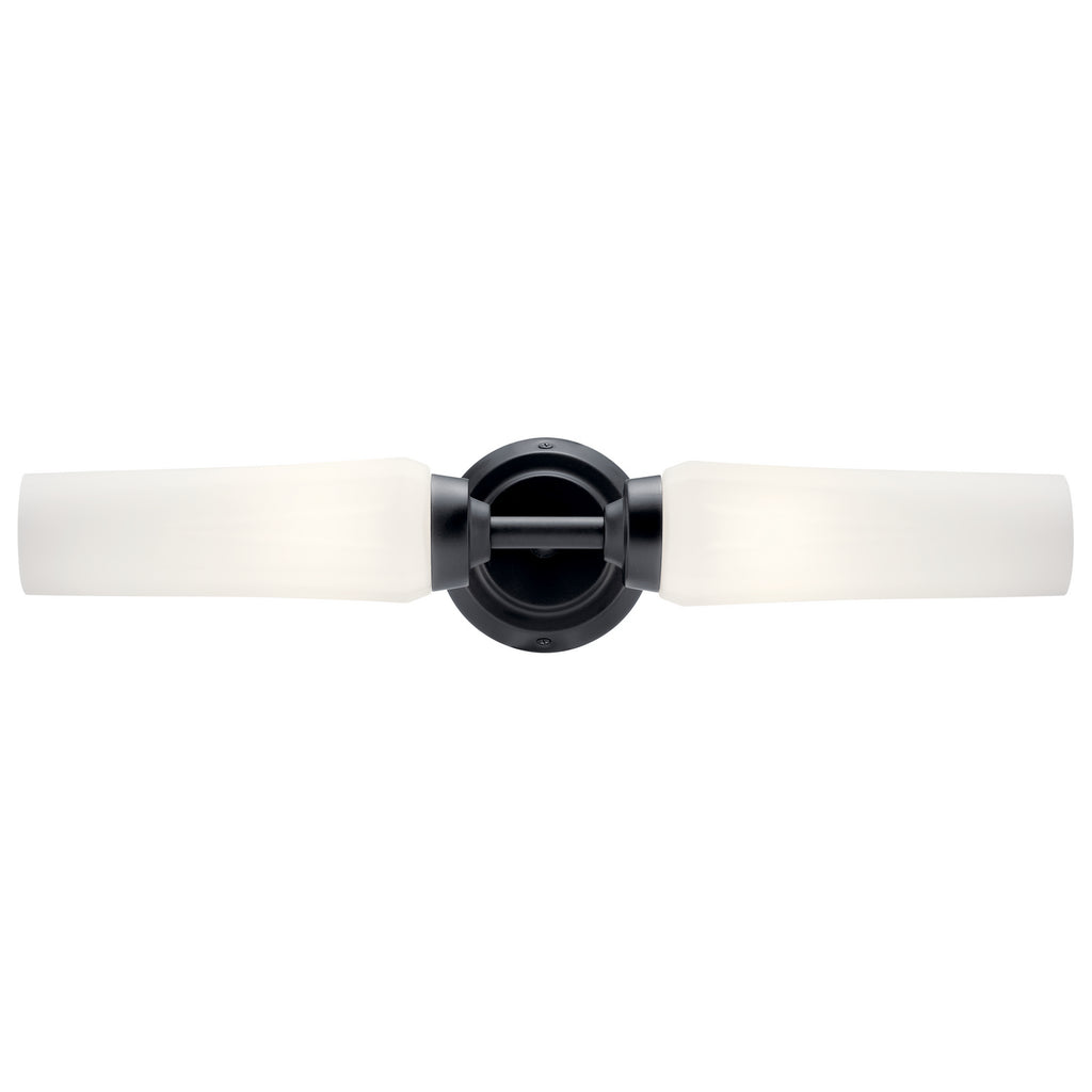 KICHLER 55074BK Truby 19.75" 2 Light Vanity Light With Satin Etched Cased Opal Glass Polished Nickel