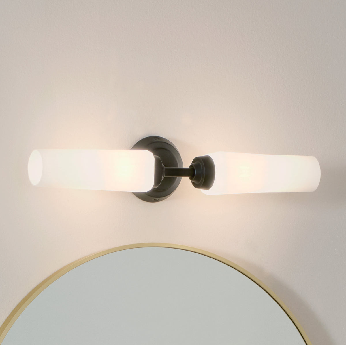 KICHLER 55074BK Truby 19.75" 2 Light Vanity Light With Satin Etched Cased Opal Glass Polished Nickel