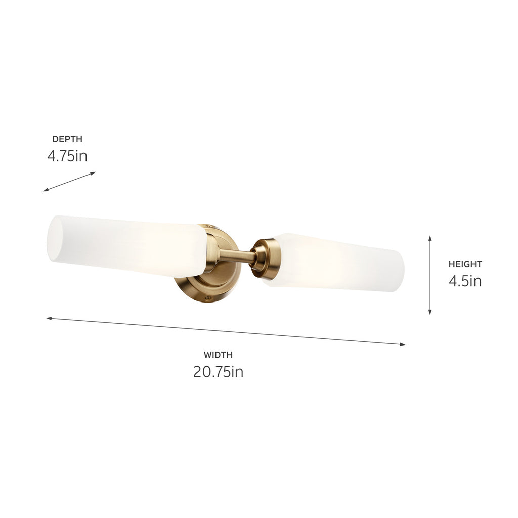 KICHLER 55074CPZ Truby 19.75" 2 Light Vanity Light With Satin Etched Cased Opal Glass Polished Nickel