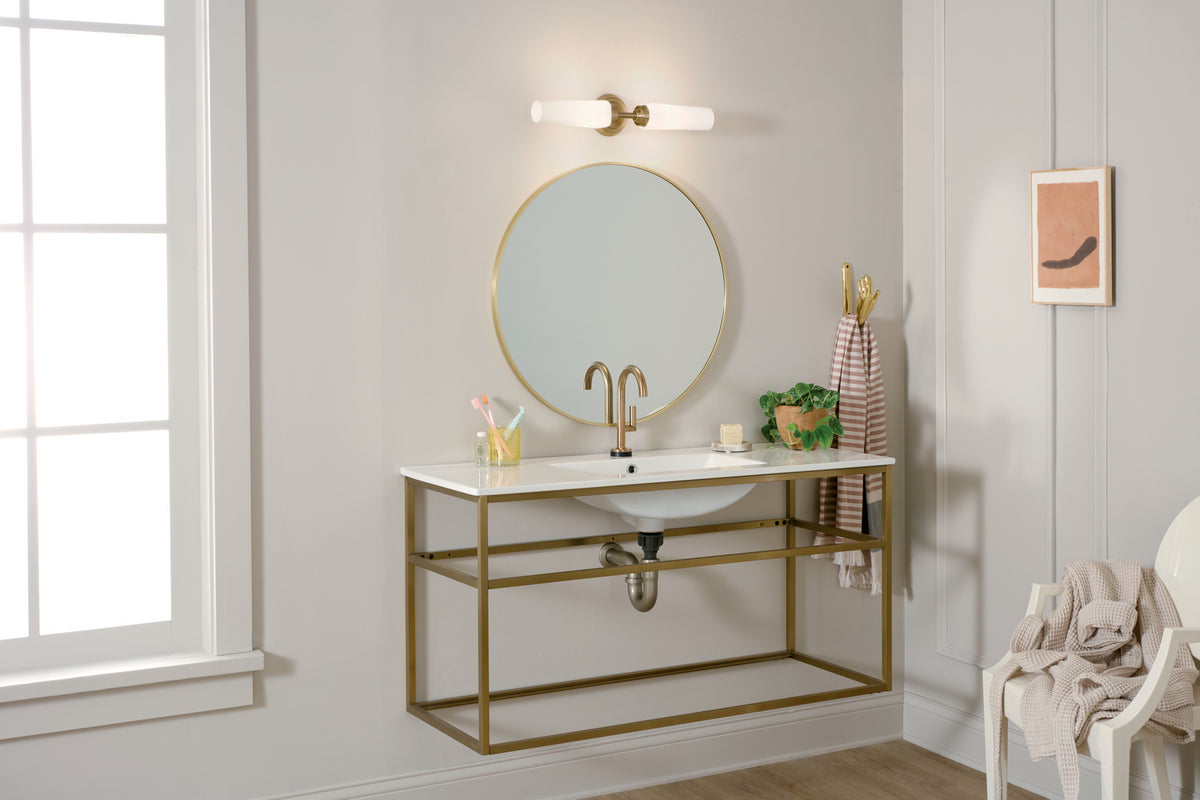 KICHLER 55074CPZ Truby 19.75" 2 Light Vanity Light With Satin Etched Cased Opal Glass Polished Nickel