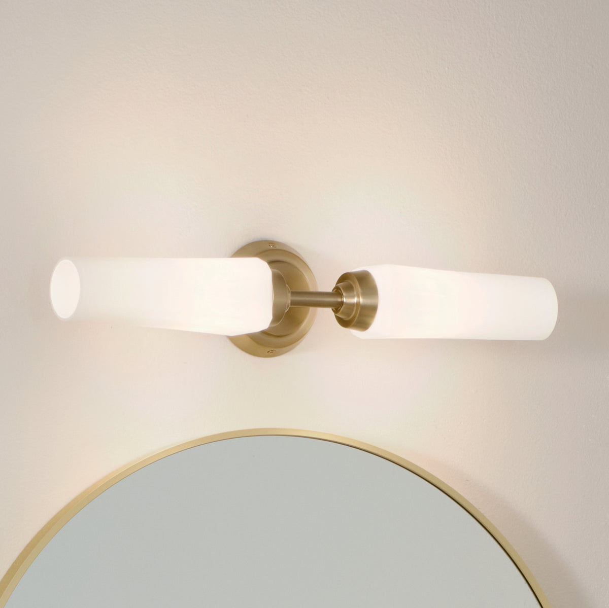 KICHLER 55074CPZ Truby 19.75" 2 Light Vanity Light With Satin Etched Cased Opal Glass Polished Nickel