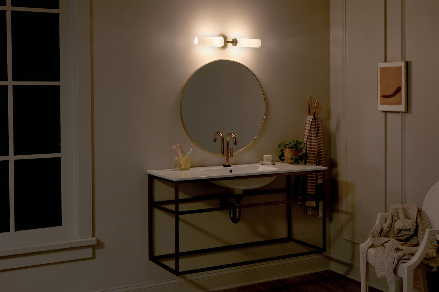 KICHLER 55074CPZ Truby 19.75" 2 Light Vanity Light With Satin Etched Cased Opal Glass Polished Nickel