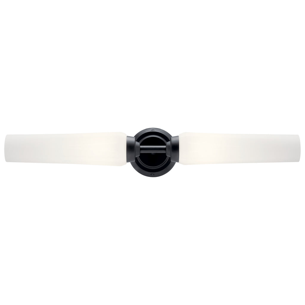 KICHLER 55075BK Truby 24.75" 2 Light Vanity Light With Satin Etched Cased Opal Glass Polished Nickel