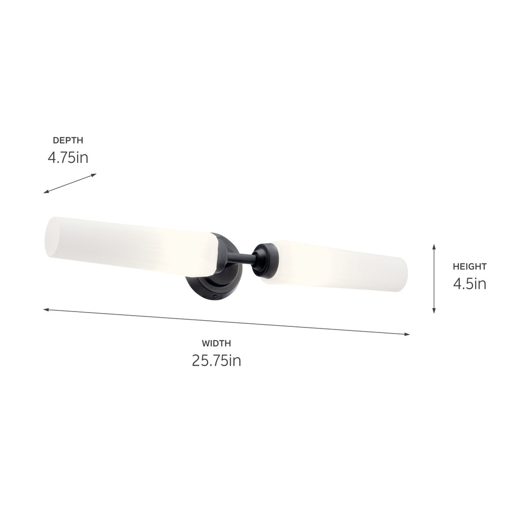 KICHLER 55075BK Truby 24.75" 2 Light Vanity Light With Satin Etched Cased Opal Glass Polished Nickel