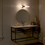 KICHLER 55075BK Truby 24.75" 2 Light Vanity Light With Satin Etched Cased Opal Glass Polished Nickel