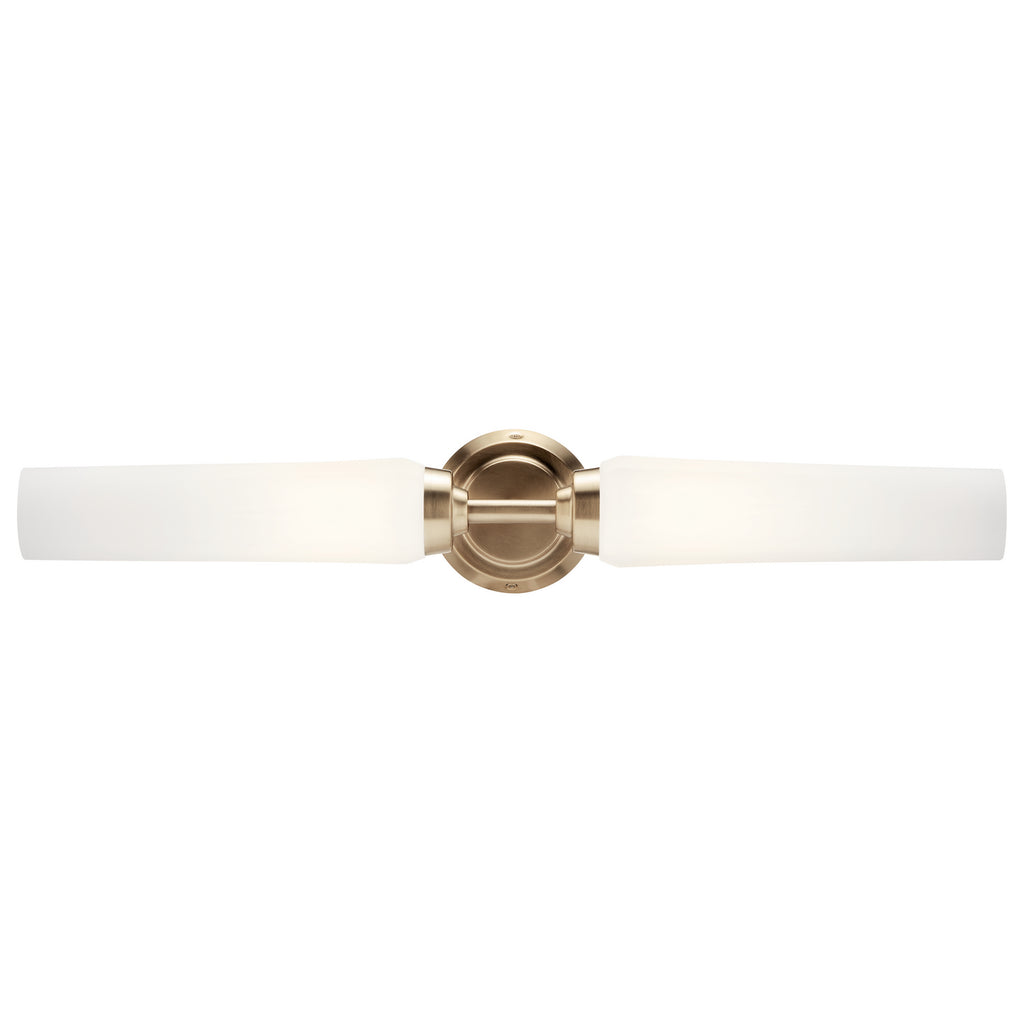 KICHLER 55075CPZ Truby 24.75" 2 Light Vanity Light With Satin Etched Cased Opal Glass Polished Nickel