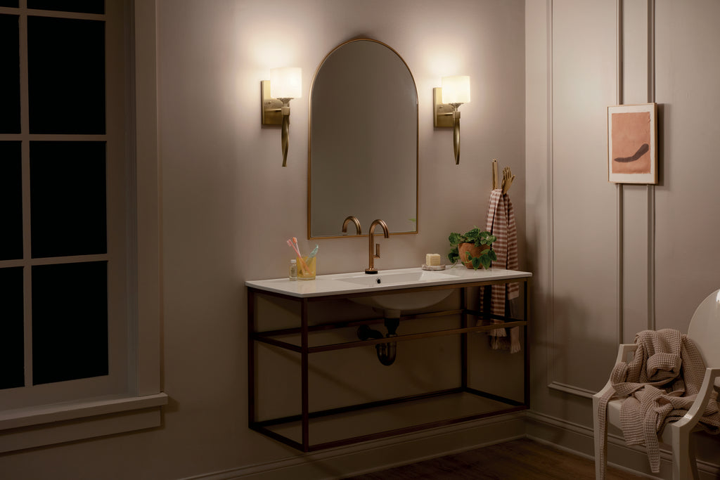 KICHLER 55000CPZ Marette 5" 1 Light Wall Sconce With Satin Etched Cased Opal Glass In Black
