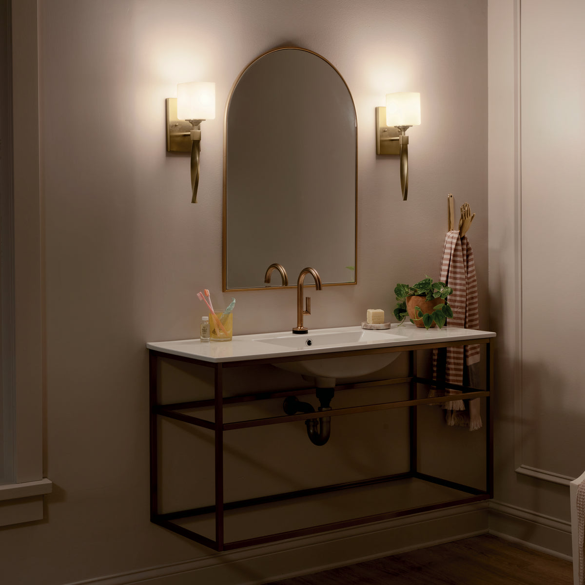 KICHLER 55000CPZ Marette 5" 1 Light Wall Sconce With Satin Etched Cased Opal Glass In Black