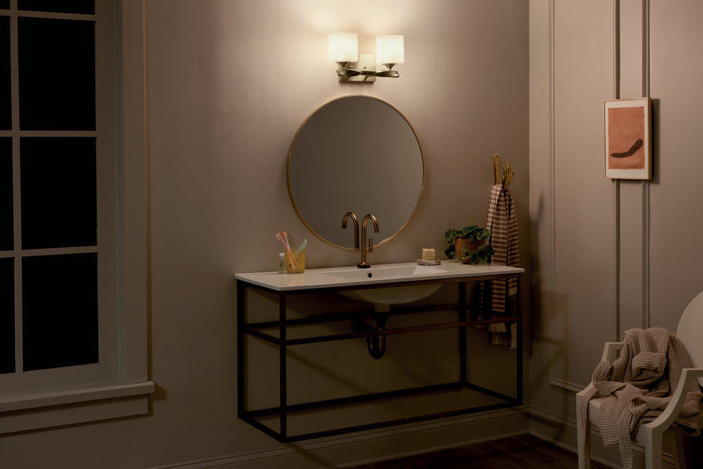 KICHLER 55001CPZ Marette 13.5 " 2 Light Vanity Light With Satin Etched Cased Opal Glass In Black