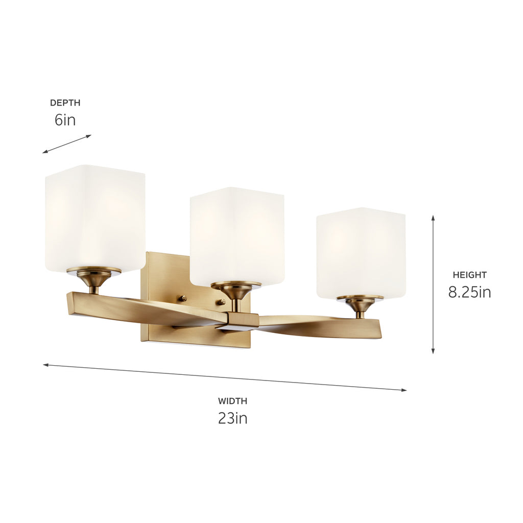 KICHLER 55002CPZ Marette 22.75" 3 Light Vanity Light With Satin Etched Cased Opal Glass In Black