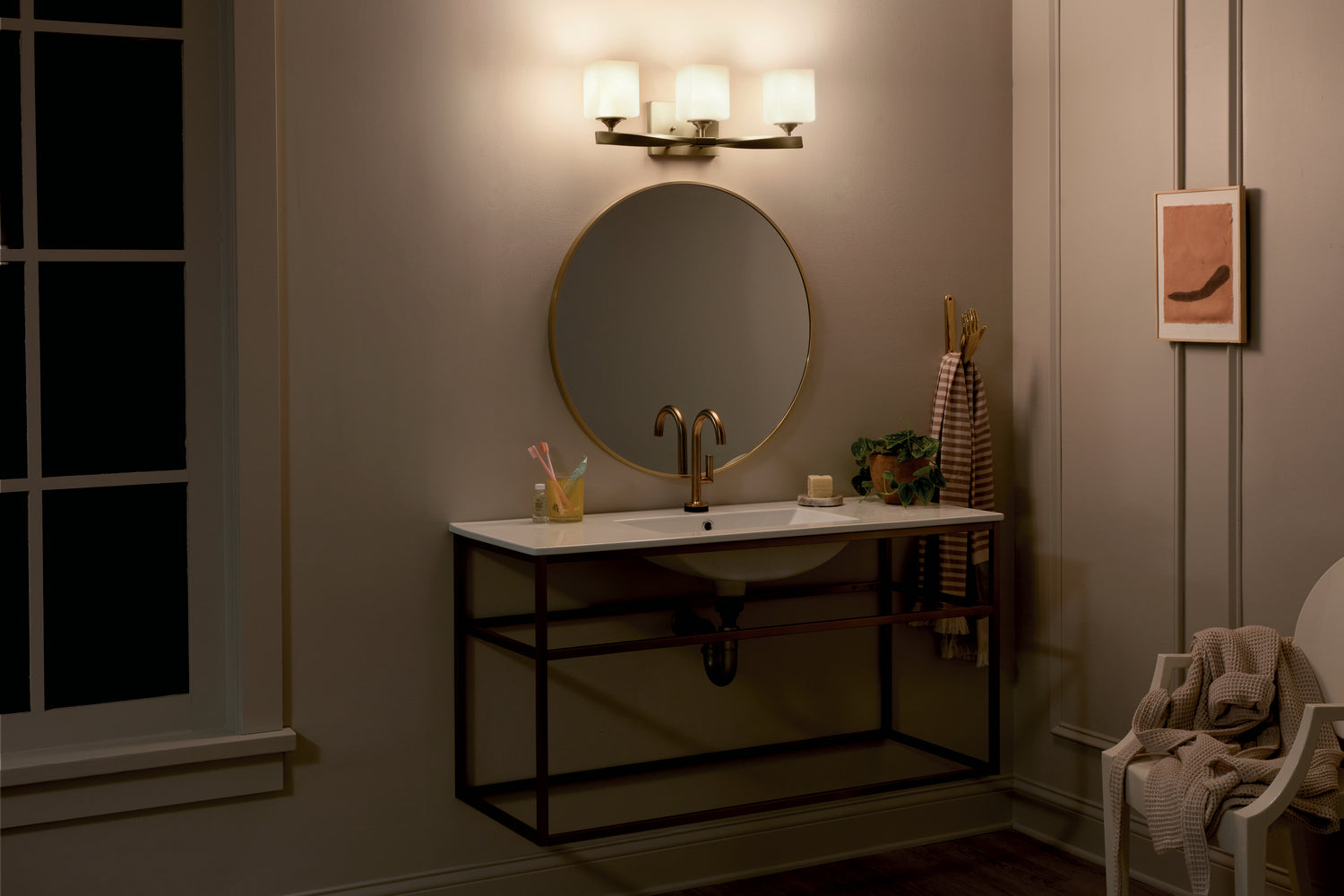 KICHLER 55002CPZ Marette 22.75" 3 Light Vanity Light With Satin Etched Cased Opal Glass In Black