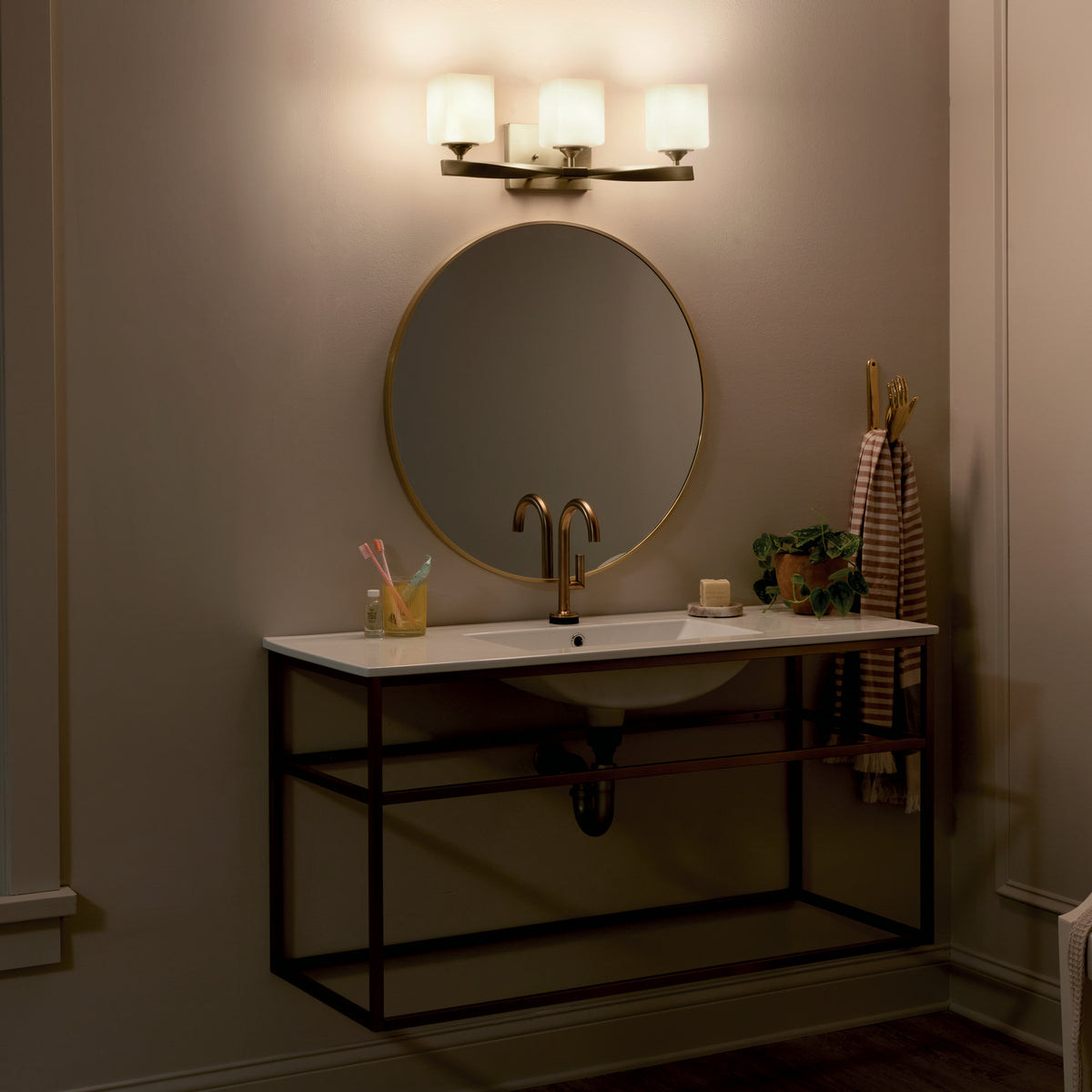 KICHLER 55002CPZ Marette 22.75" 3 Light Vanity Light With Satin Etched Cased Opal Glass In Black