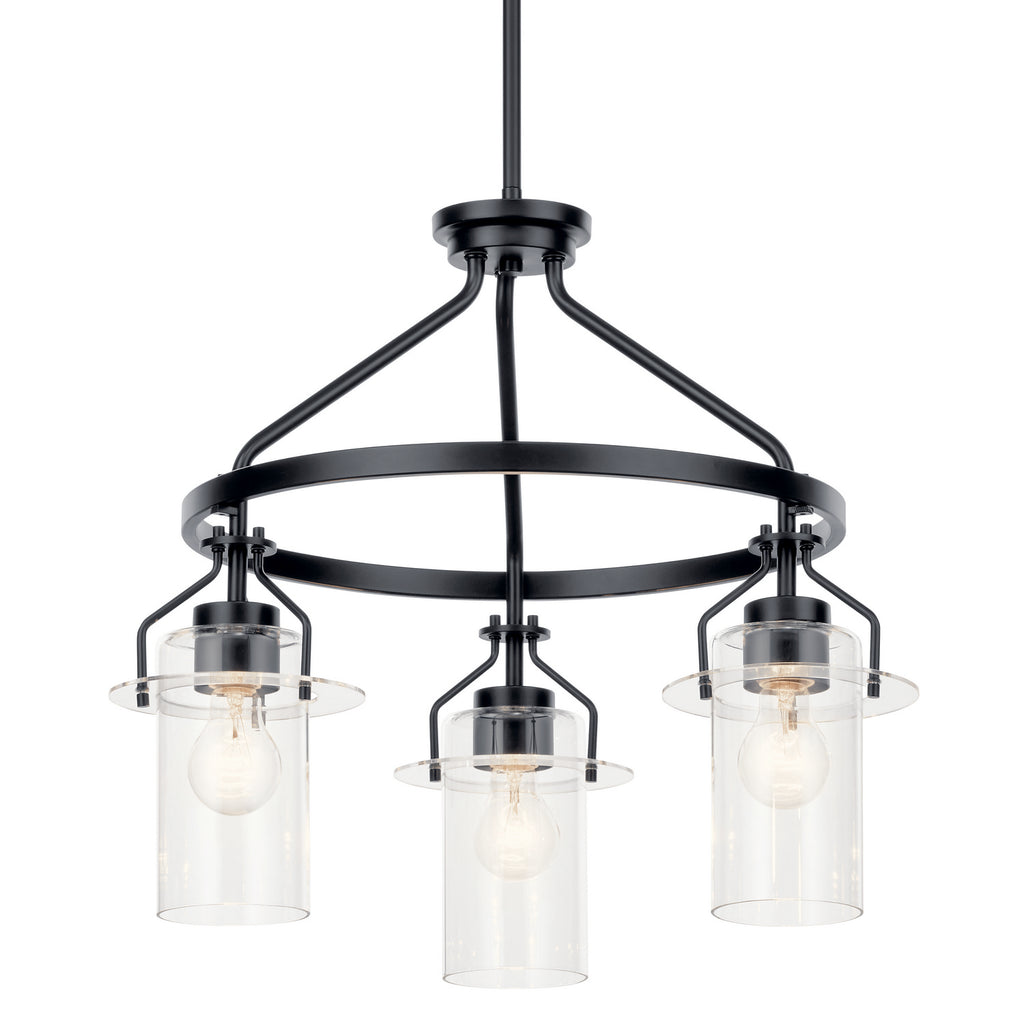 KICHLER 52377BK Everett 22.5 Inch 3 Light Round Chandelier with Clear Glass in Black