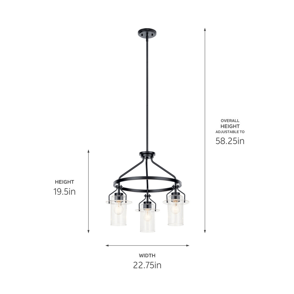 KICHLER 52377BK Everett 22.5 Inch 3 Light Round Chandelier with Clear Glass in Black