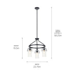 KICHLER 52377BK Everett 22.5 Inch 3 Light Round Chandelier with Clear Glass in Black