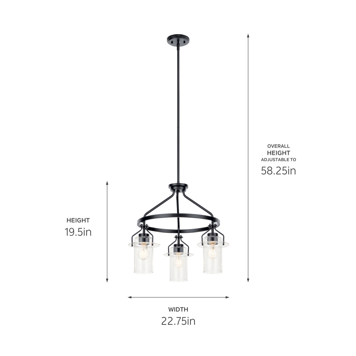 KICHLER 52377BK Everett 22.5 Inch 3 Light Round Chandelier with Clear Glass in Black