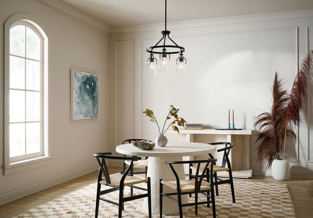 KICHLER 52377BK Everett 22.5 Inch 3 Light Round Chandelier with Clear Glass in Black