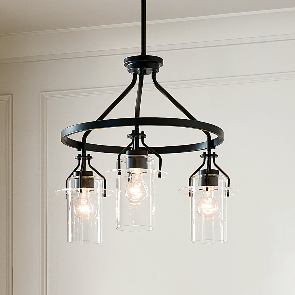 KICHLER 52377BK Everett 22.5 Inch 3 Light Round Chandelier with Clear Glass in Black