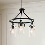 KICHLER 52377BK Everett 22.5 Inch 3 Light Round Chandelier with Clear Glass in Black