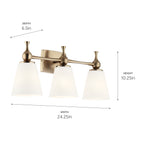 KICHLER 55092CPZ Cosabella 24" 3 Light Vanity Light With Etched White Glass Champagne Bronze