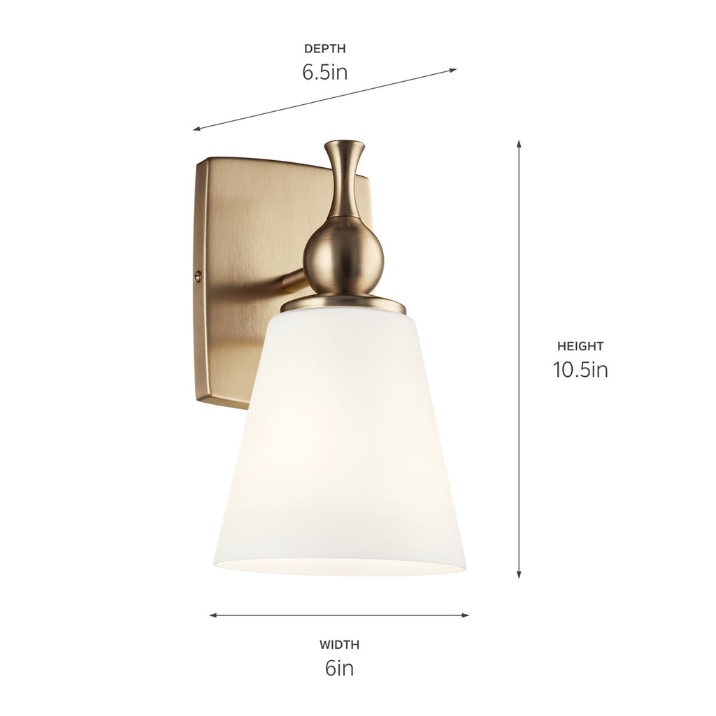 KICHLER 55090CPZ Cosabella 6" 1 Light Wall Sconce With Etched White Glass Champagne Bronze