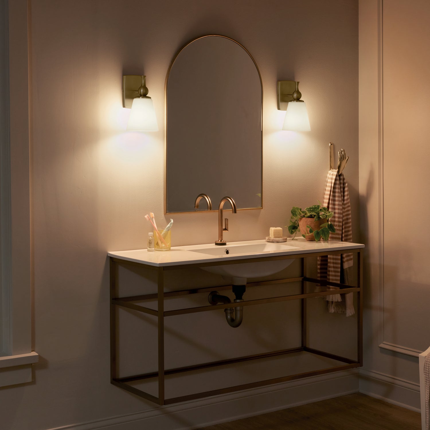 KICHLER 55090CPZ Cosabella 6" 1 Light Wall Sconce With Etched White Glass Champagne Bronze