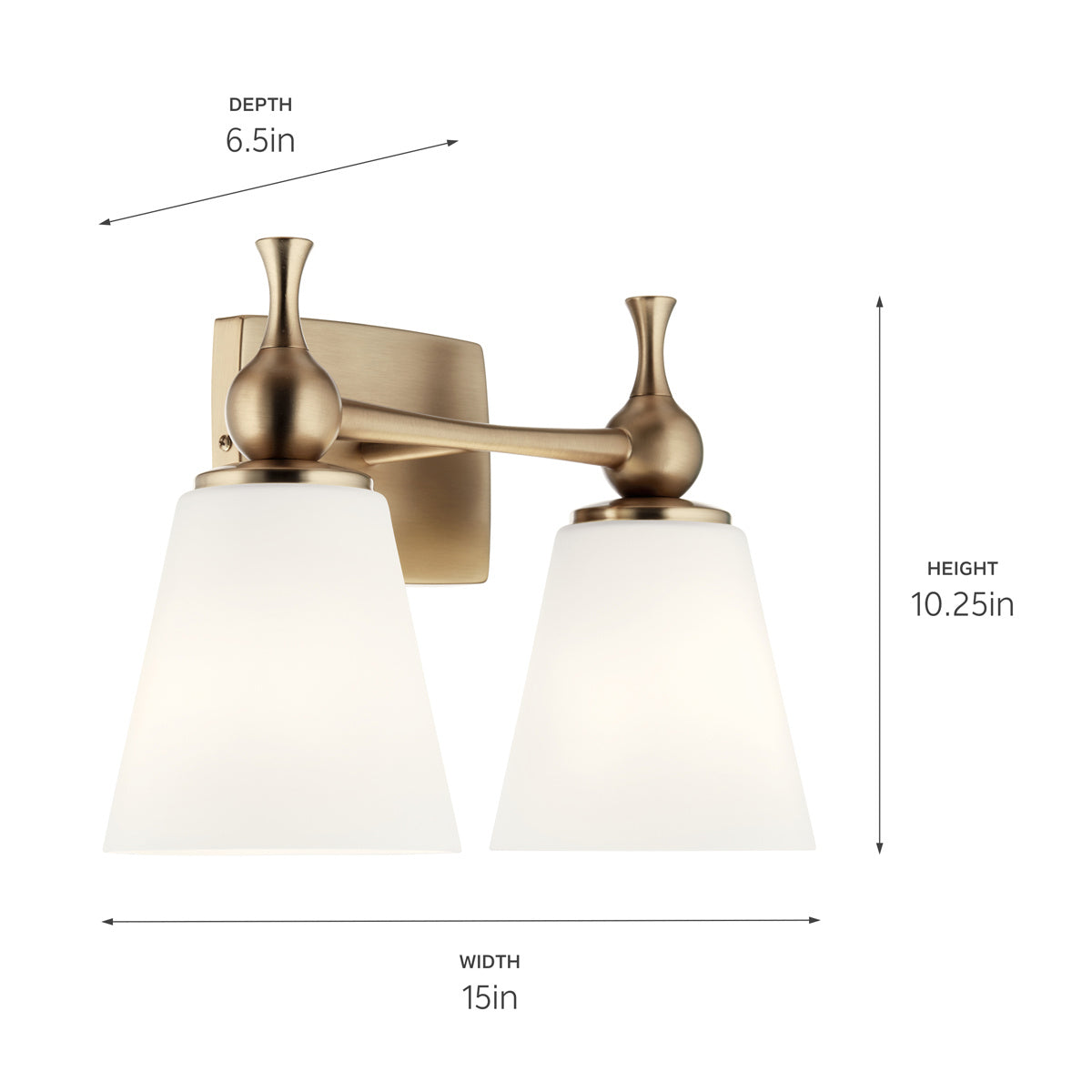 KICHLER 55091CPZ Cosabella 15" 2 Light Vanity Light With Etched White Glass Champagne Bronze