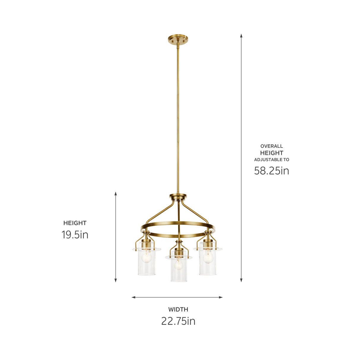 KICHLER 52377NBR Everett 22.5 Inch 3 Light Round Chandelier with Clear Glass in Polished Nickel