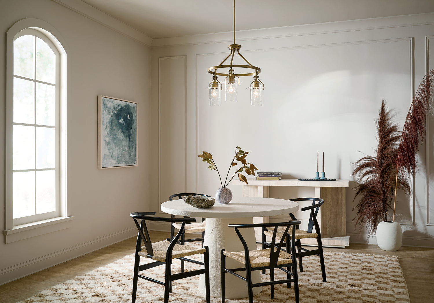 KICHLER 52377NBR Everett 22.5 Inch 3 Light Round Chandelier with Clear Glass in Polished Nickel