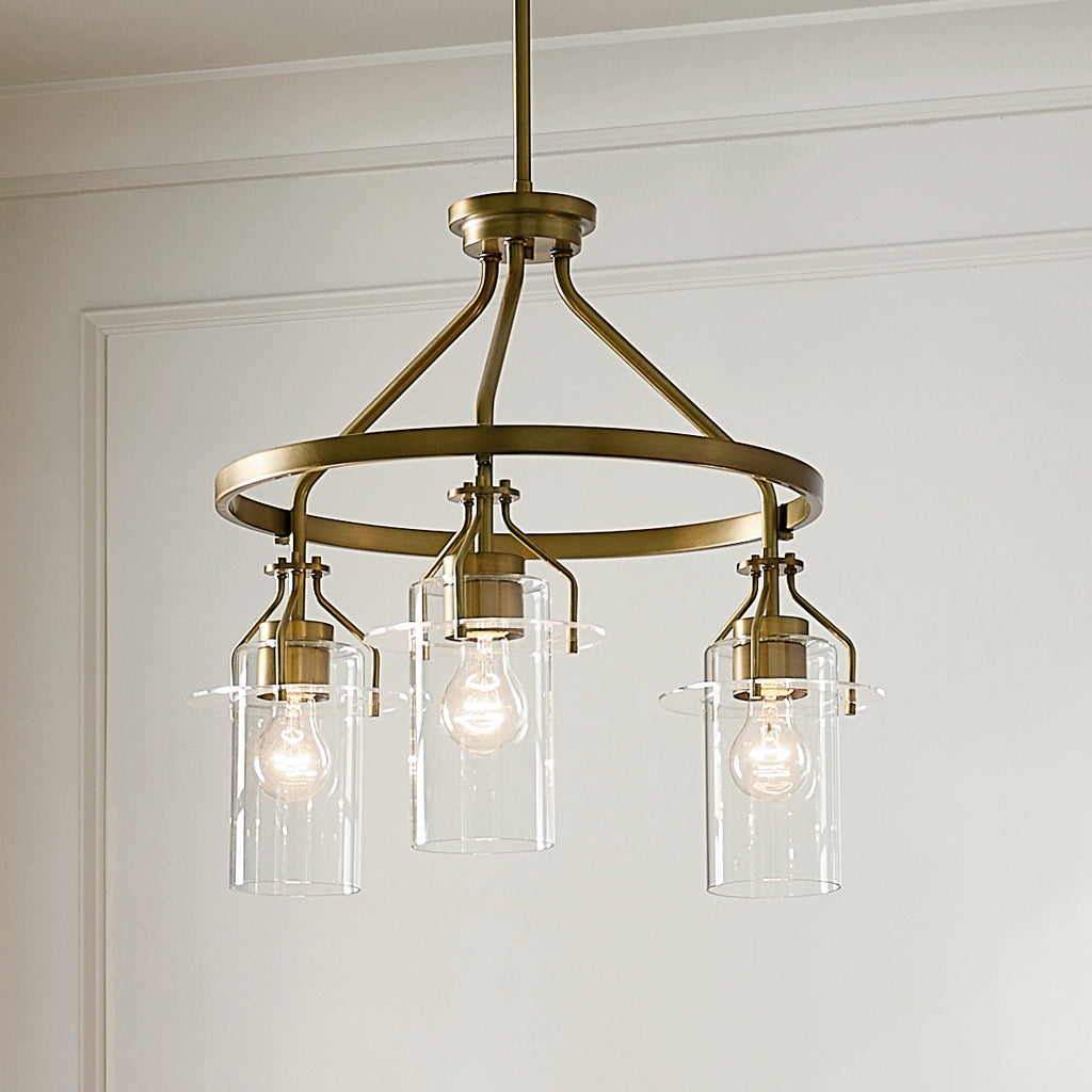 KICHLER 52377NBR Everett 22.5 Inch 3 Light Round Chandelier with Clear Glass in Polished Nickel