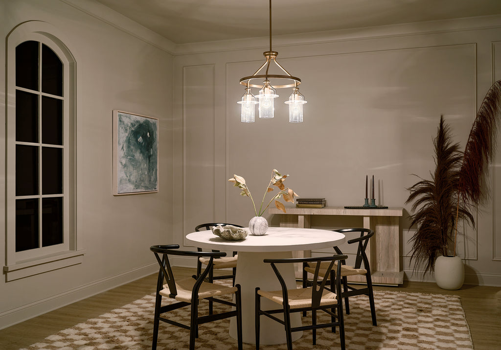KICHLER 52377NBR Everett 22.5 Inch 3 Light Round Chandelier with Clear Glass in Polished Nickel