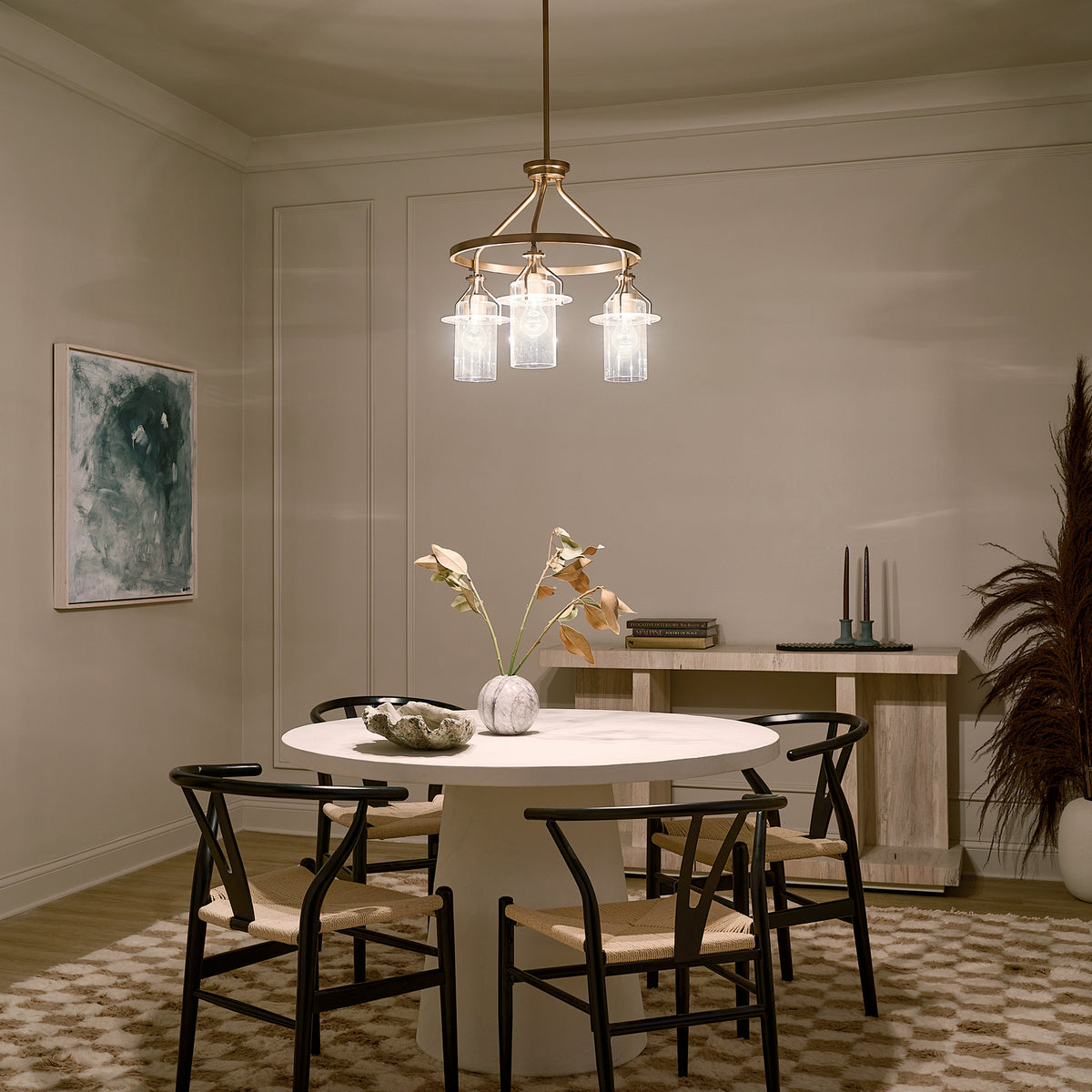 KICHLER 52377NBR Everett 22.5 Inch 3 Light Round Chandelier with Clear Glass in Polished Nickel