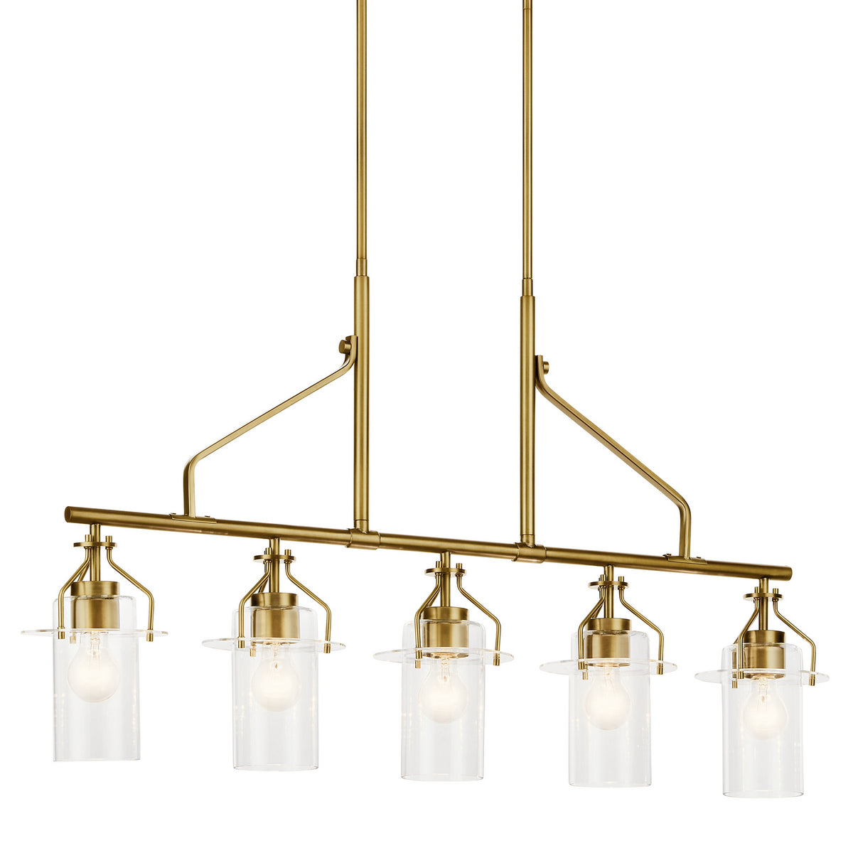 KICHLER 52379NBR Everett 42 Inch 5 Light Linear Chandelier with Clear Glass in Polished Nickel