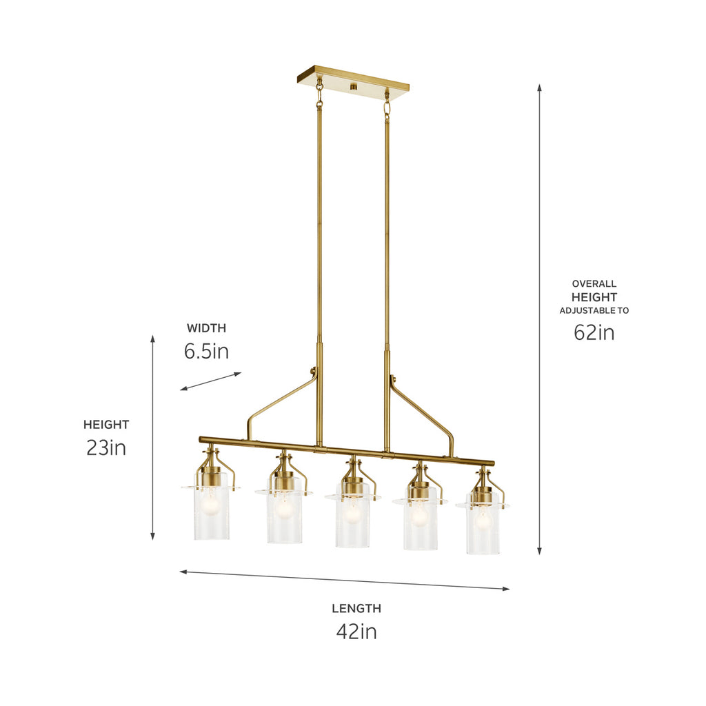 KICHLER 52379NBR Everett 42 Inch 5 Light Linear Chandelier with Clear Glass in Polished Nickel