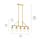 KICHLER 52379NBR Everett 42 Inch 5 Light Linear Chandelier with Clear Glass in Polished Nickel