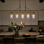 KICHLER 52379NBR Everett 42 Inch 5 Light Linear Chandelier with Clear Glass in Polished Nickel
