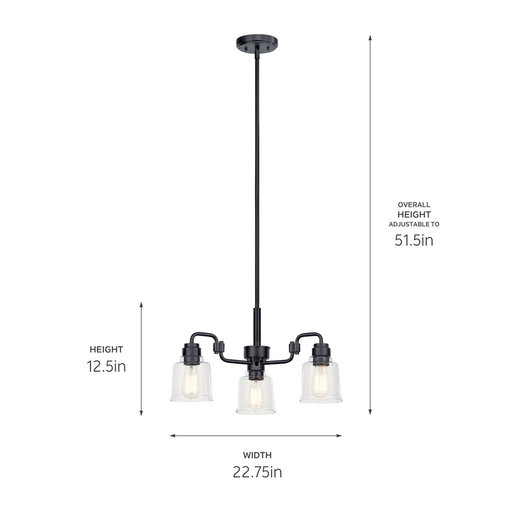 KICHLER 52397BK Aivian 23" 3 Light Chandelier With Clear Glass Black
