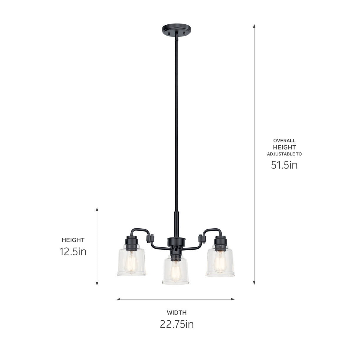 KICHLER 52397BK Aivian 23" 3 Light Chandelier With Clear Glass Black