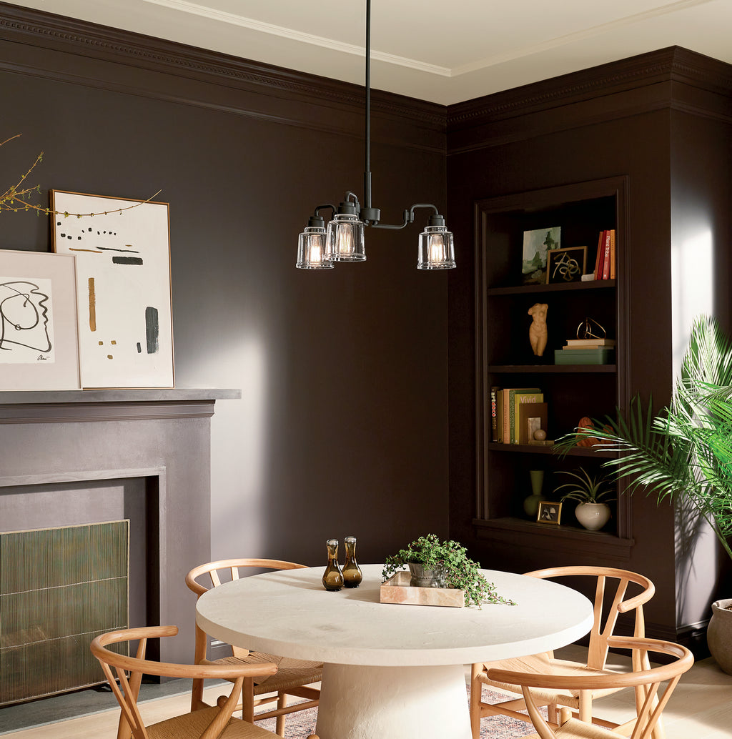 KICHLER 52397BK Aivian 23" 3 Light Chandelier With Clear Glass Black