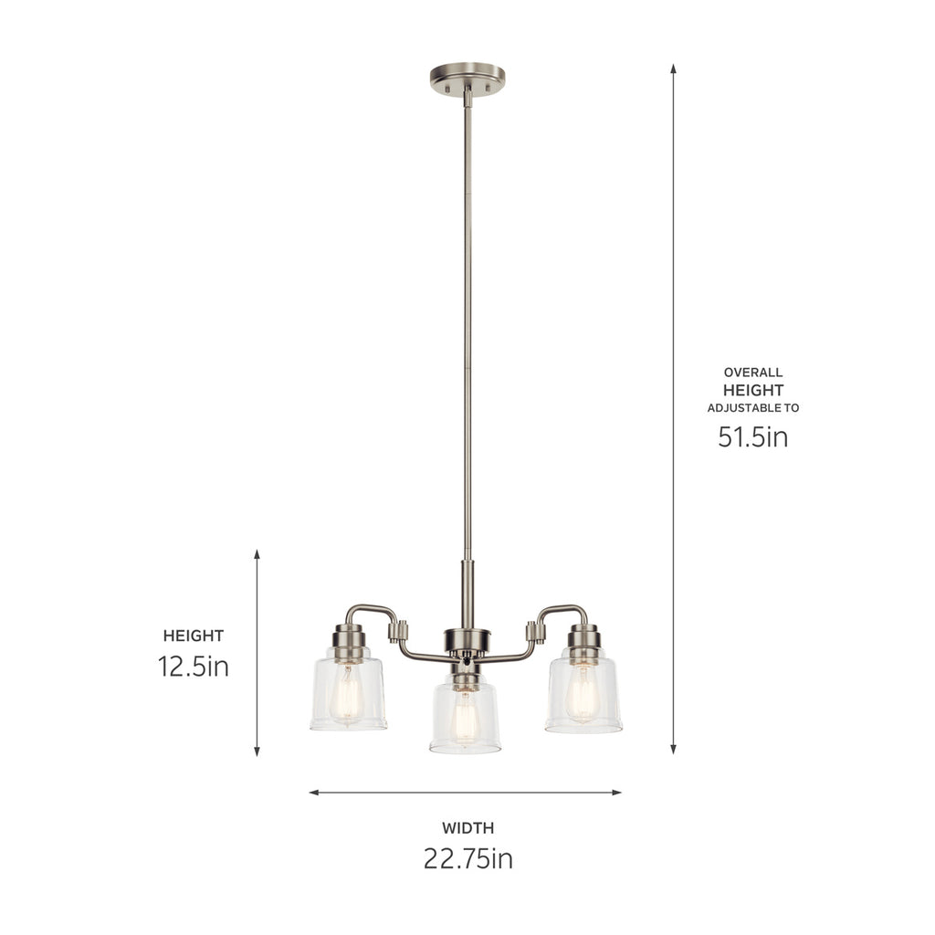 KICHLER 52397NI Aivian 23" 3 Light Chandelier With Clear Glass Black